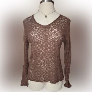 Vintage Apostrophe Open-Knit Brown Women's   Bell Cuff Whimsical Top